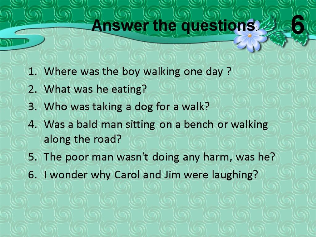 Where was the boy walking one day ? What was he eating? Who was